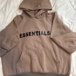 ESSENTIALS Men’s Hoodie in Taupe Brown with Black Logo